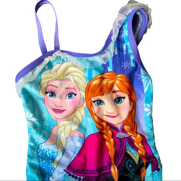 DISNEY - Frozen themed swimsuit with Elsa & Anna, frilly tulle, size XS girls. - Picture 2 of 5